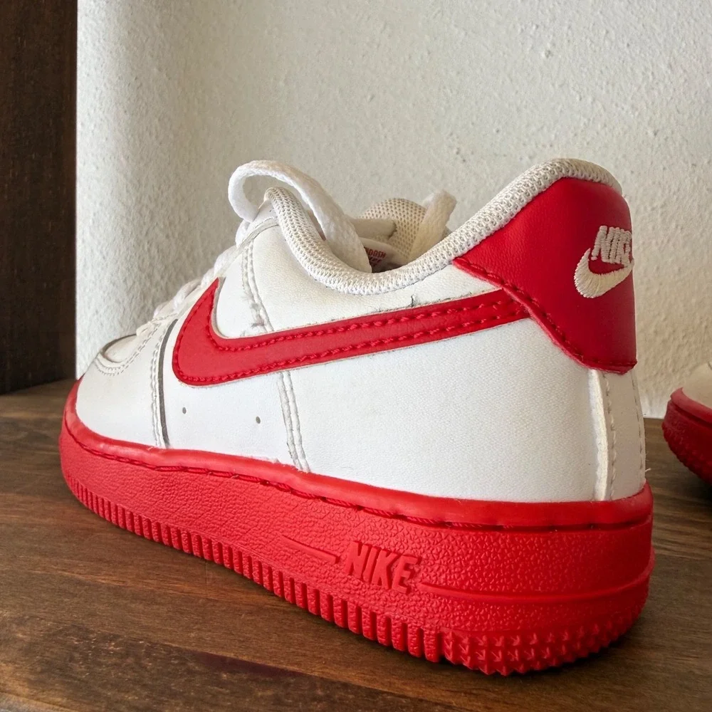 Nike Air Force 1 Low Sneakers Kids Size 11C White Red CZ5900-102